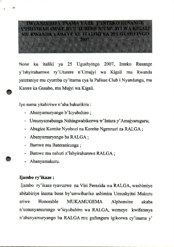 Imyanzuro yÍnteko Rusange ya RALGA-25th November 2007