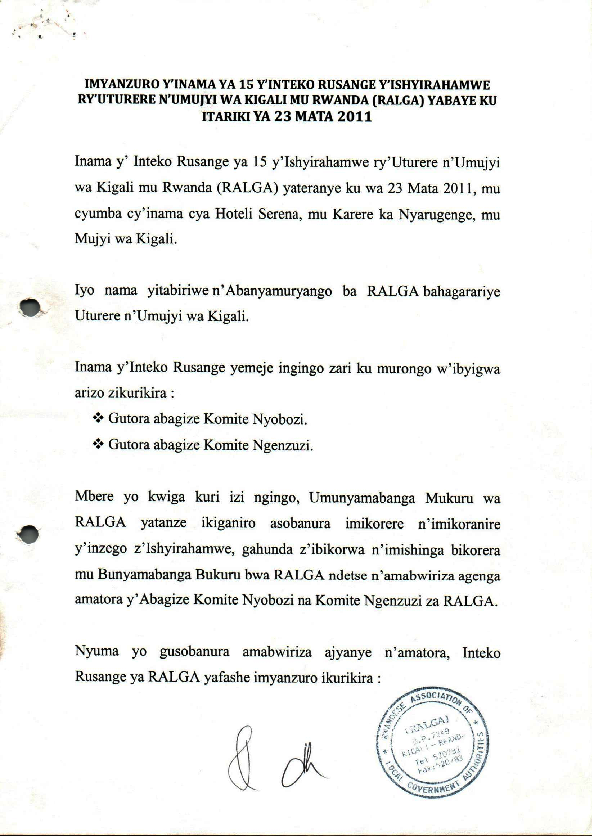 Imyanzuro yÍnteko Rusange ya RALGA-23th April 2011