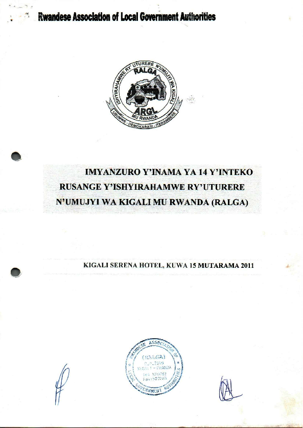 Imyanzuro yÍnteko Rusange ya RALGA-15th January-2011