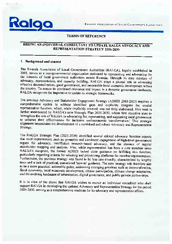 ToR-Hiring an Individual Consultant to Update RALGA Advocacy and Representation Strategy 2026-2030