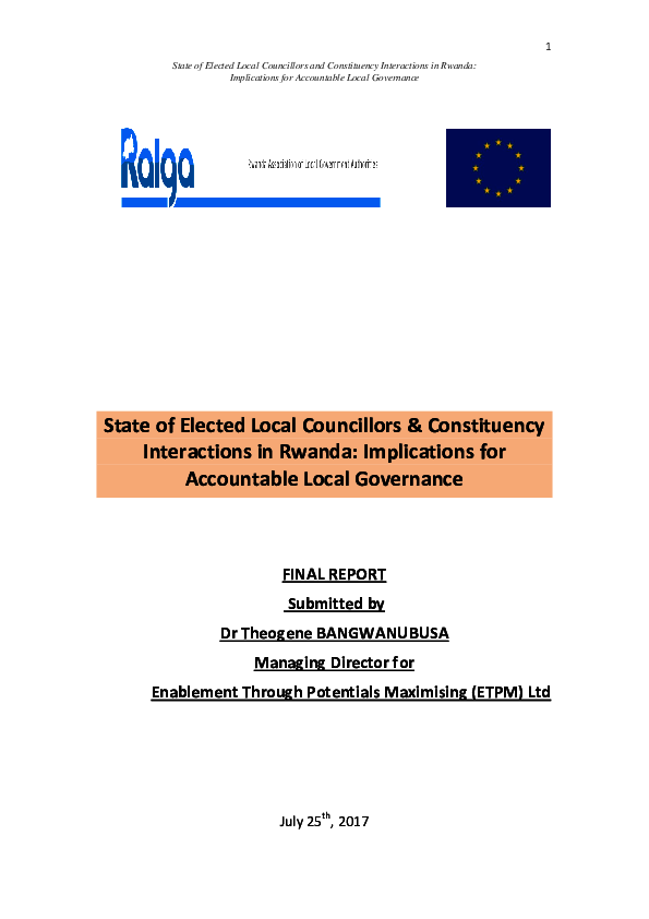 State of Elected Local Councillors & Constituency Interactions in Rwanda: Implications for Accountable Local Governance
